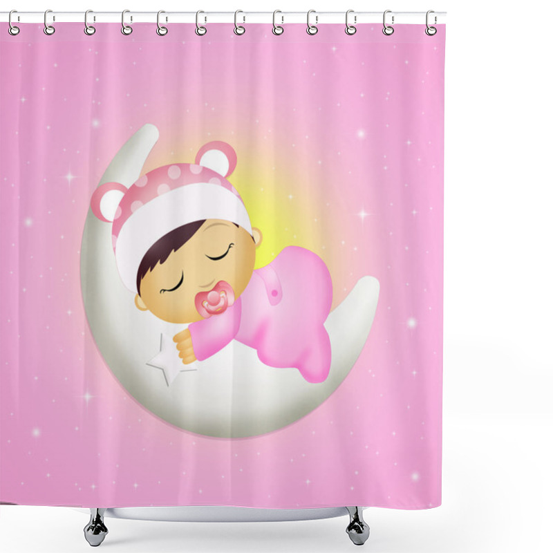 Personality  Baby Girl Sleeping On The Moon Shower Curtains