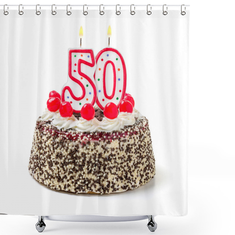 Personality  Birthday Cake With Burning Candle Number Shower Curtains