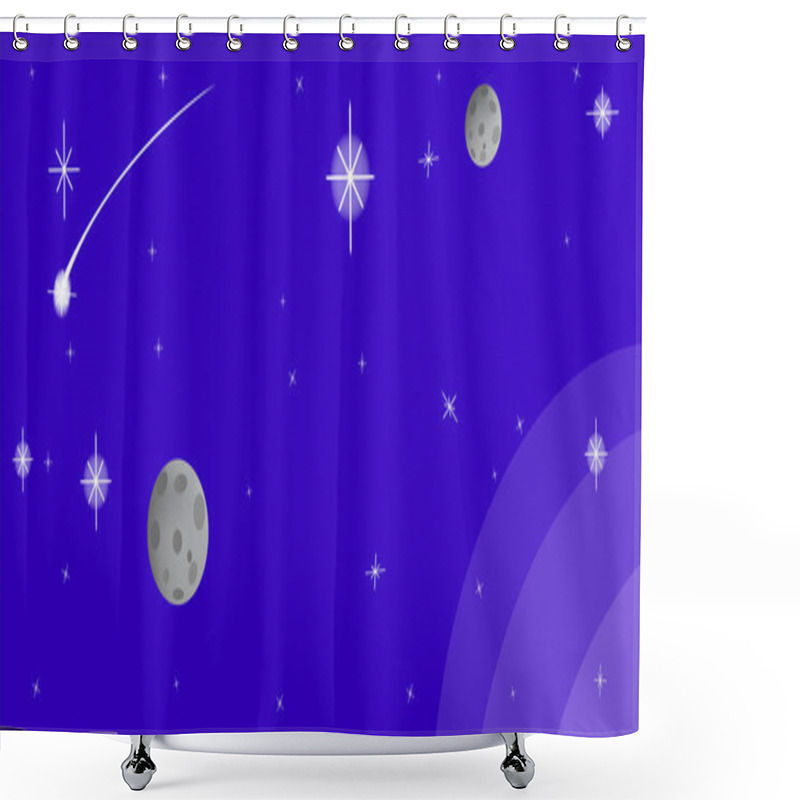 Personality  Seamless Space Pattern. Space Background Vector Illustration. Template With Cartoon Space Rockets, Planets, Stars. Illustration For Textile, T-shirt Prints And Other Uses. Shower Curtains