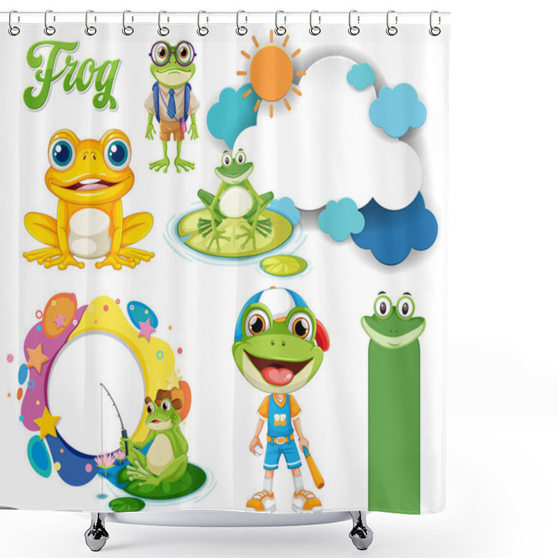 Personality  Playful Frogs In Various Fun And Vibrant Settings Shower Curtains