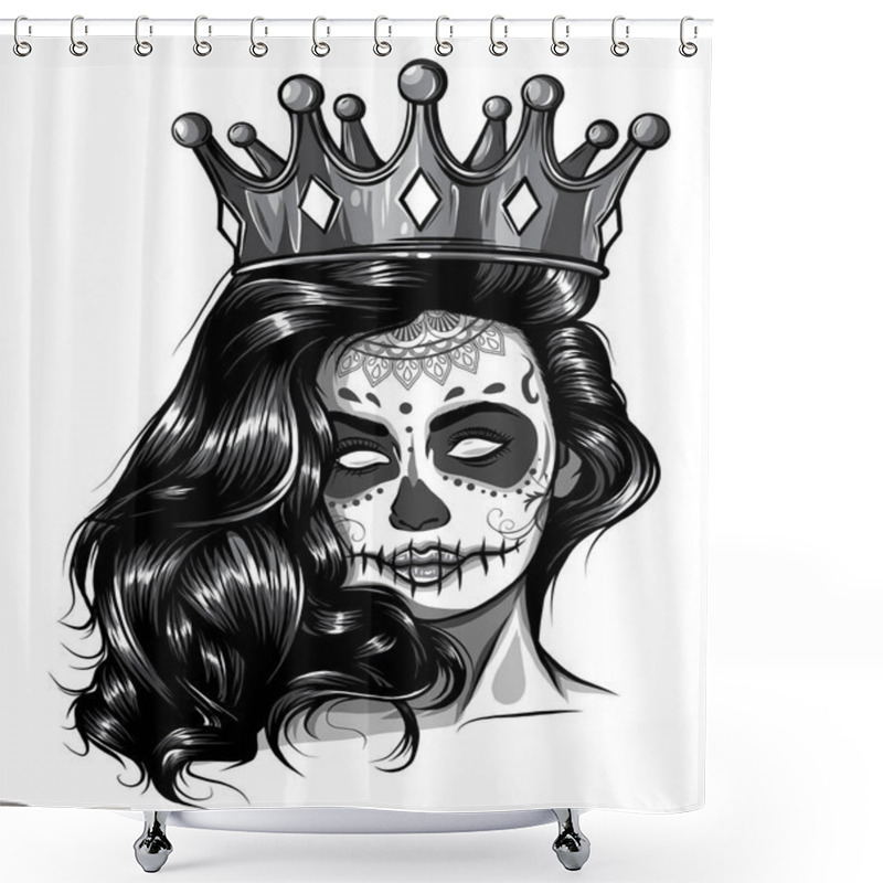 Personality  Monochromatic Skull Girl With A Crown. Vector Illustration Design Shower Curtains