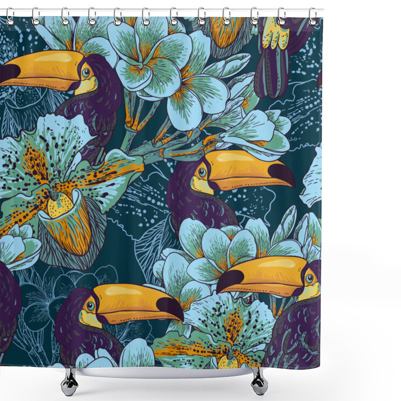 Personality  Tropical Seamless Parrern With Flowers And Toucan Shower Curtains