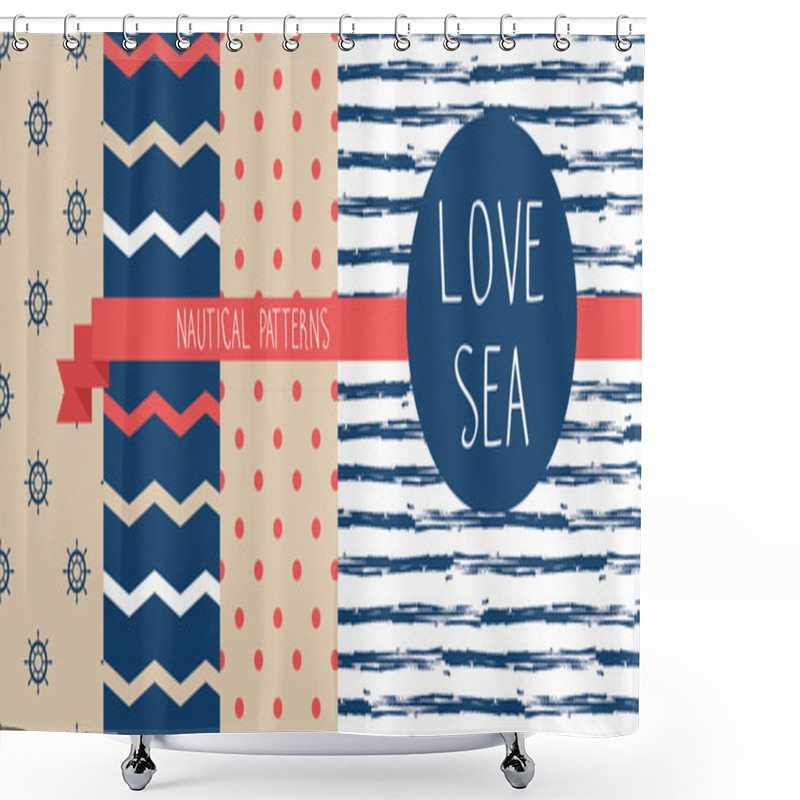 Personality  Set Of Cute Simple Nautical Patterns Shower Curtains