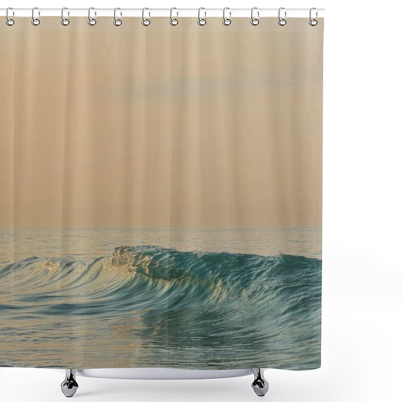 Personality  A Serene Ocean Wave Gently Rolling Under A Soft Sunset Glow. Shower Curtains