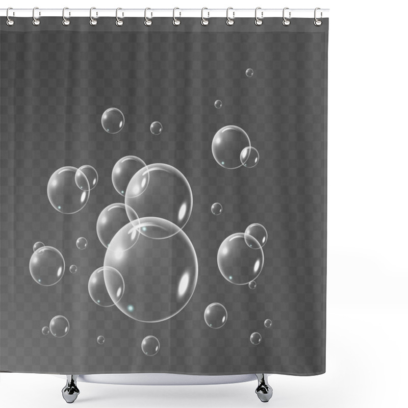 Personality  Realistic Soap Bubbles Set Isolated On The Black Transparent Background. Vector Illustration Shower Curtains