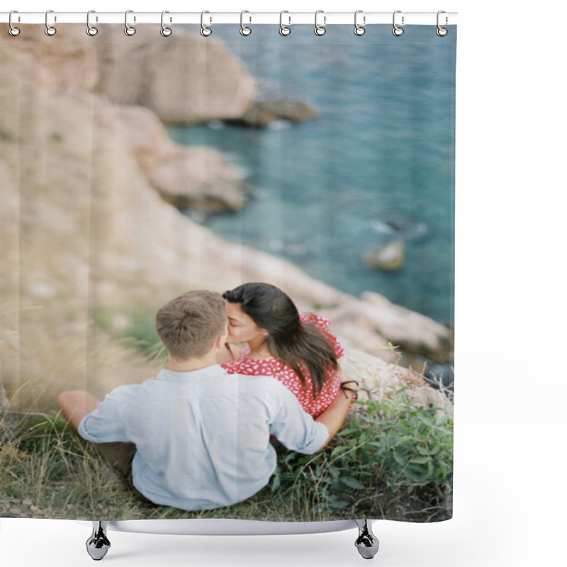 Personality  Young Stylish Couple In Love Walking In Mountains By The Sea. Vine Sunset Summer Mood Shower Curtains