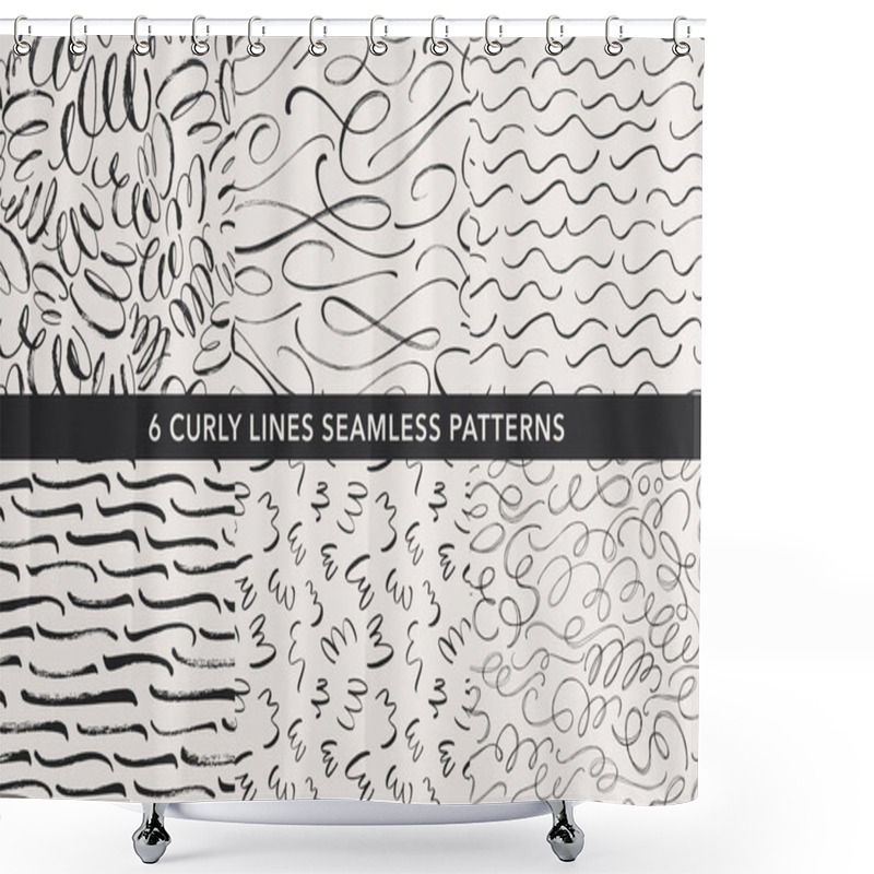 Personality  Curly Lines Hand Drawn Seamless Patterns Set. Vector Ornaments For Wrapping Paper.  Shower Curtains