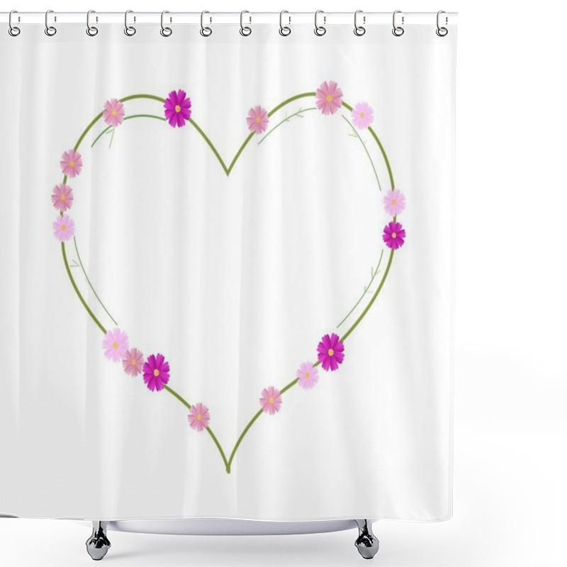 Personality  Pink Cosmos Flowers In A Heart Shape Shower Curtains