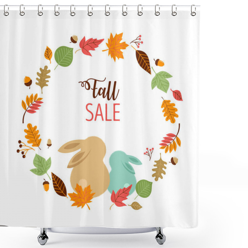 Personality  Hello Autumn, Fall Season Background. Bunnies And A Wreath Of Leaves Shower Curtains