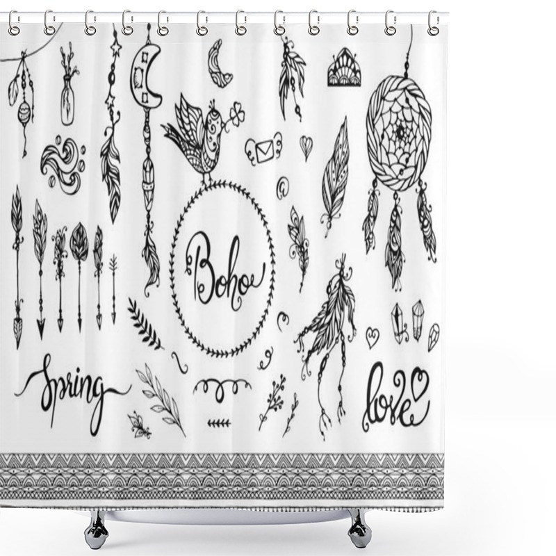 Personality  Set Of Boho Style Frames And Hand Drawn Elements Shower Curtains