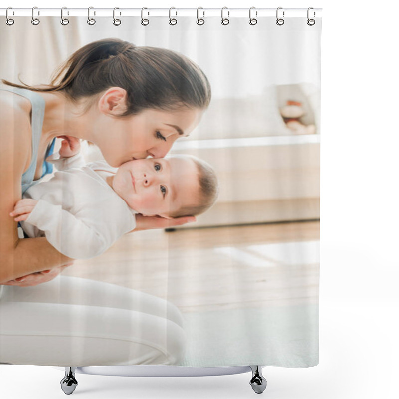 Personality  Young Mother Hugging Baby Child  Shower Curtains