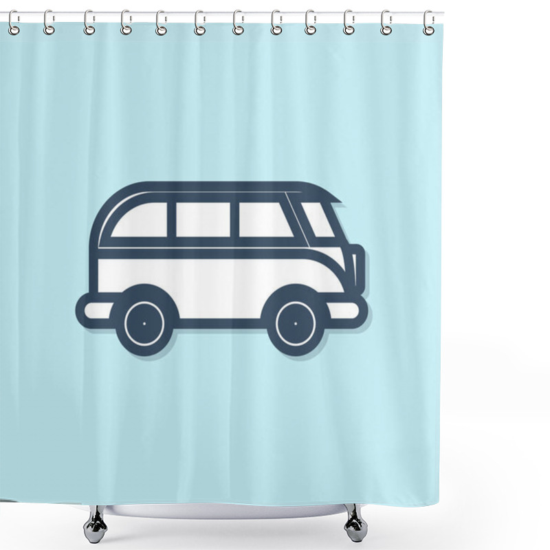 Personality  Blue Line Retro Minivan Icon Isolated On Blue Background. Old Retro Classic Traveling Van.  Vector Illustration Shower Curtains