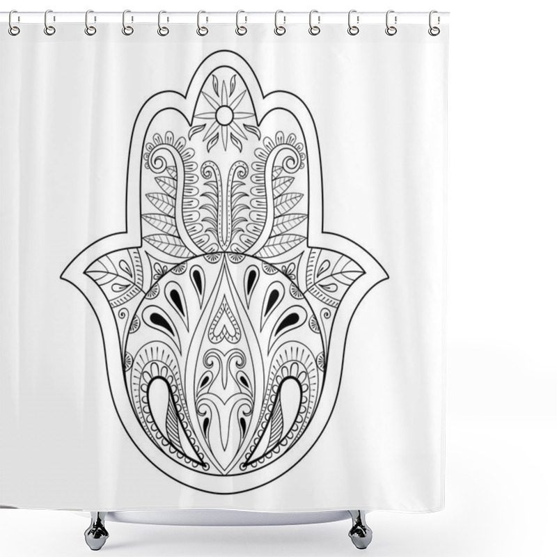 Personality  Hamsa Hand Vector Illustration. Hand Drawn Symbol Of Prayer For  Shower Curtains