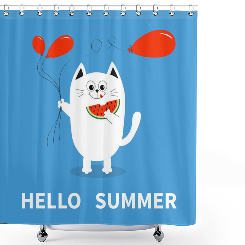 Personality  White Cat Holding Red Balloons Shower Curtains