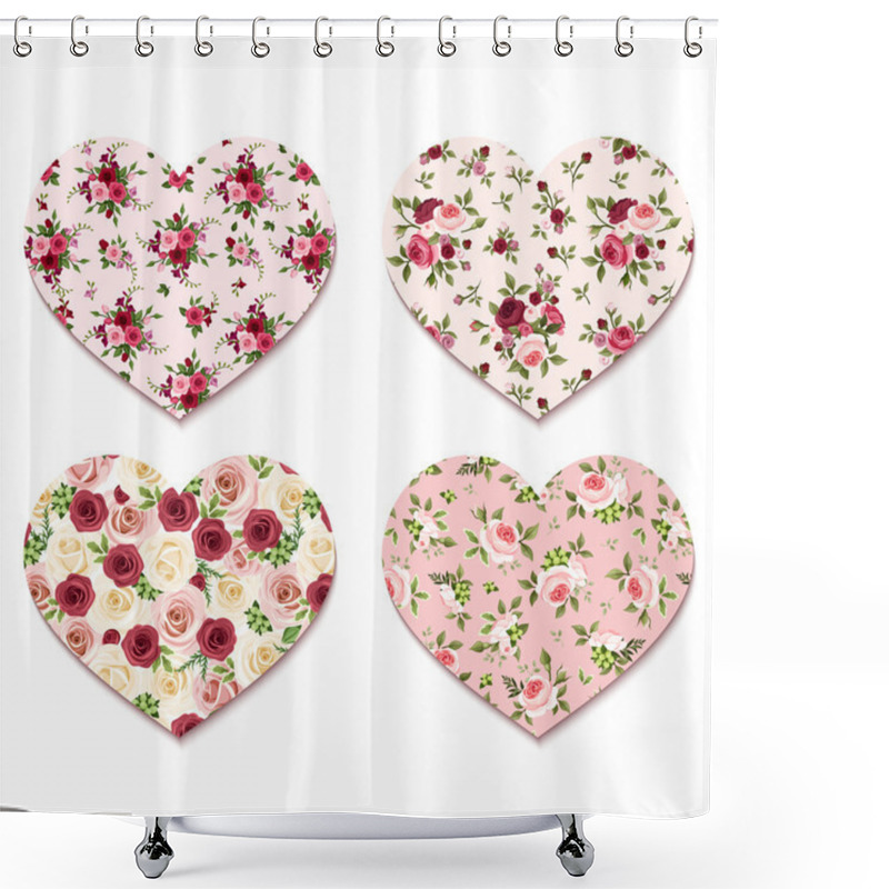 Personality  Valentine's Day Hearts With Roses Patterns. Vector Eps-10. Shower Curtains