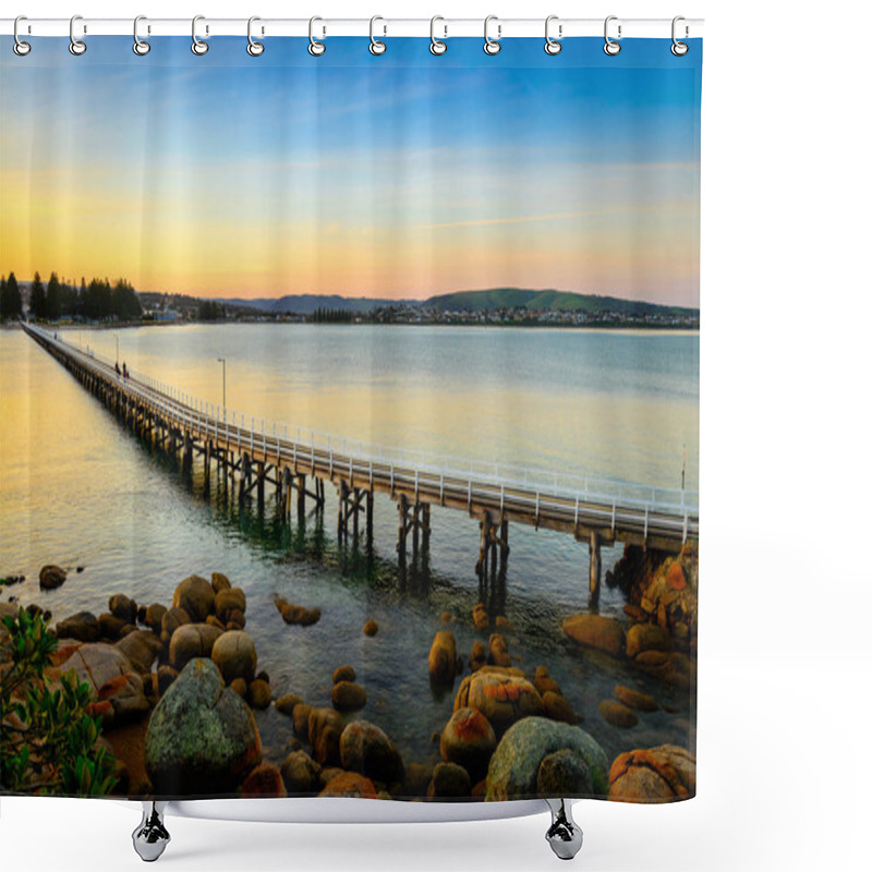 Personality  Victor Harbor Foot Bridge At Sunset Shower Curtains