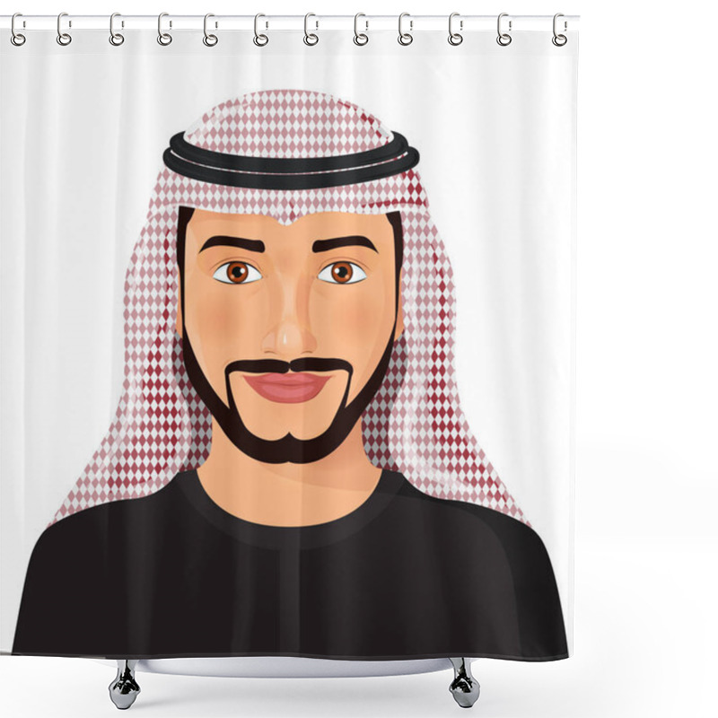 Personality  Arab Man Avatar Face Front View In Traditional Muslim Hat Cartoon Character - Vector Illustration Shower Curtains