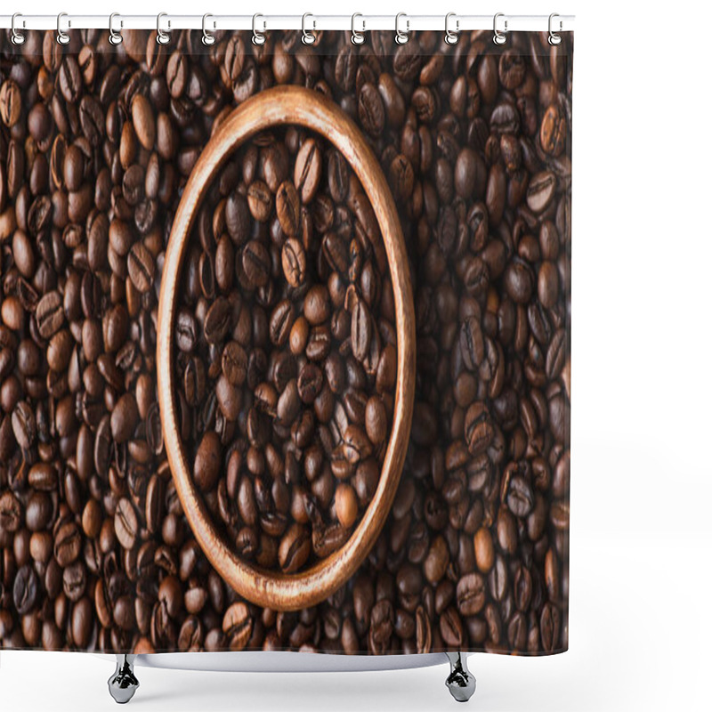 Personality  Top View Of Coffee Beans In Wooden Bowl Shower Curtains