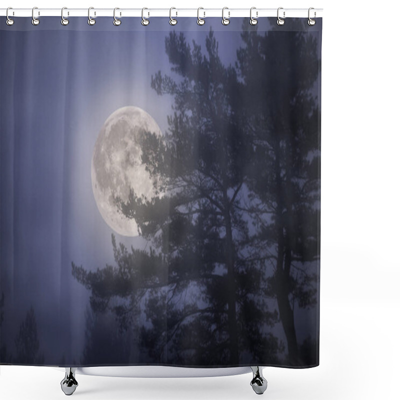 Personality  Rising Full Moon Night In A Misty Forest Shower Curtains