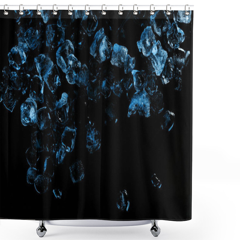 Personality  Top View Of Frozen Ice Cubes With Blue Light Isolated On Black Shower Curtains