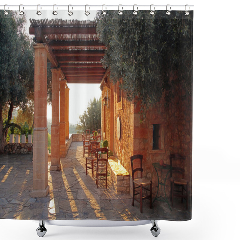 Personality  Rural Greek Country Outdoor Restaurant On Pergola Terrace, Greece Shower Curtains