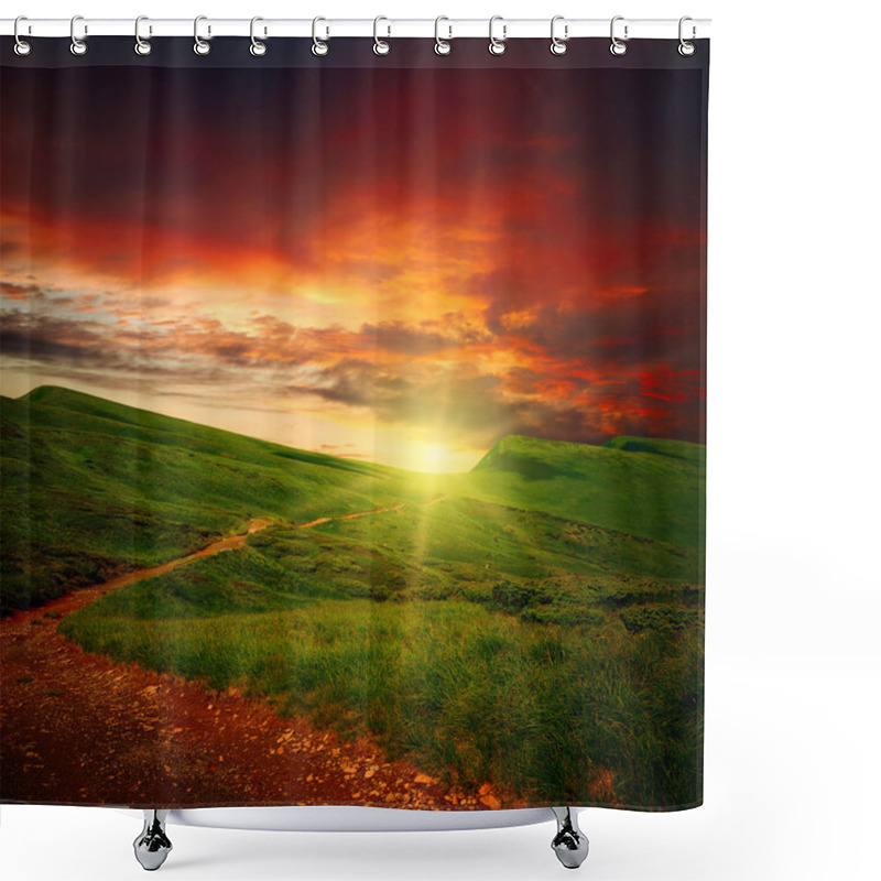 Personality  Majestic Sunset And Path Through A Meadow Shower Curtains