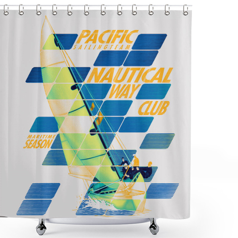 Personality  Logo For Nautical Club Vector Illustration, Marine Concept Shower Curtains