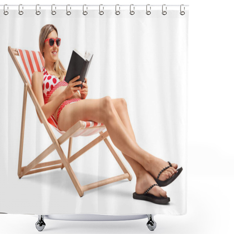 Personality  Woman Reading A Book In A Deck Chair Shower Curtains