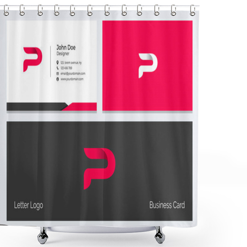 Personality  P Letter Corporate Minimal Business Card With Modern Abstract Alphabet Logo In Red Shower Curtains