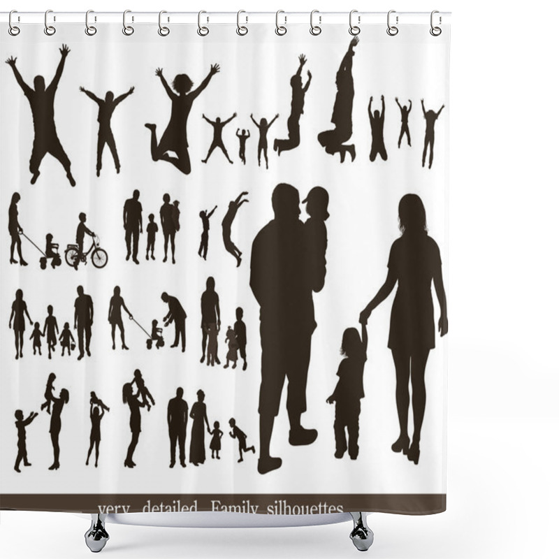 Personality  Set Of Very Detailed Family Silhouettes. Jumping And Walking. Shower Curtains