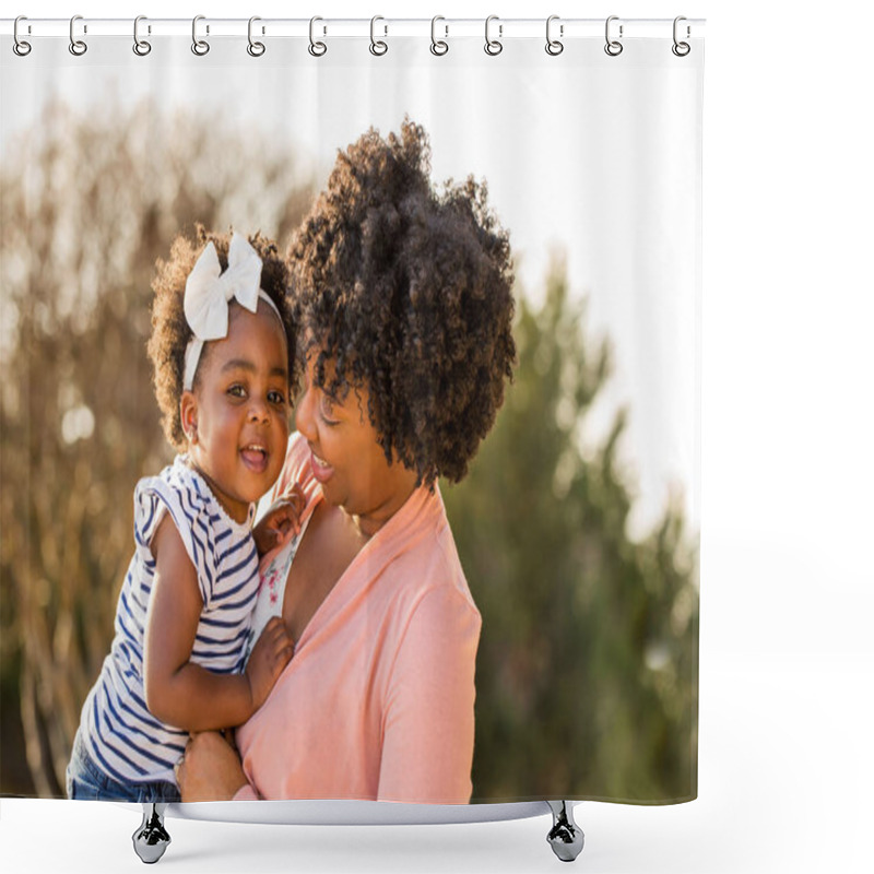 Personality  African American Mother Holding Her Daughter. Shower Curtains