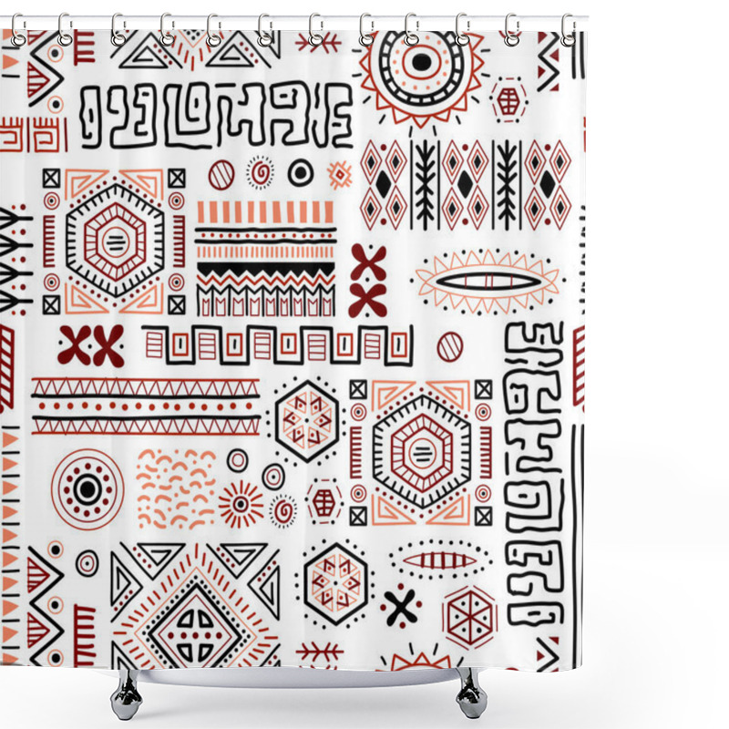 Personality  Abstract African Shapes Seamless Background, Tribal Geometric Decoration Pattern Shower Curtains