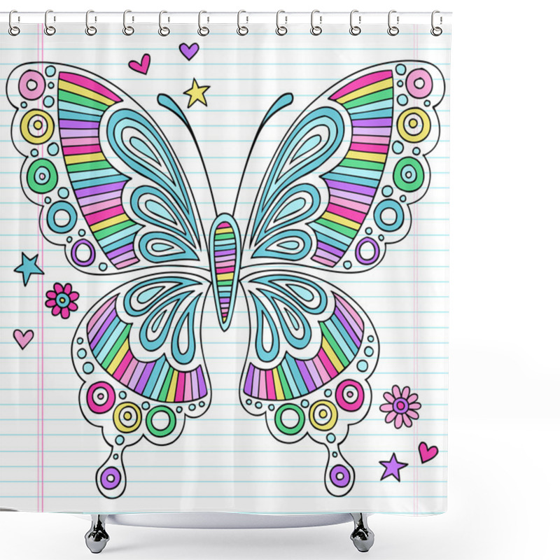 Personality  Butterfly Psychedelic Notebook Doodle Swirls And Stars Vector Shower Curtains