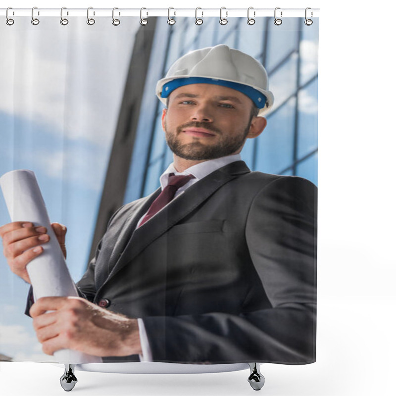 Personality  Professional Architect In Hard Hat  Shower Curtains