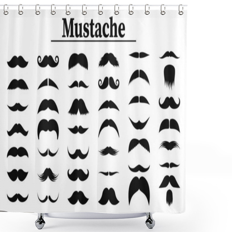 Personality  Set Of Mustaches. Black Silhouettes Mustache. Mens Mustaches, Hipster, Gentleman, Barbershop. Vector Illustration. Shower Curtains