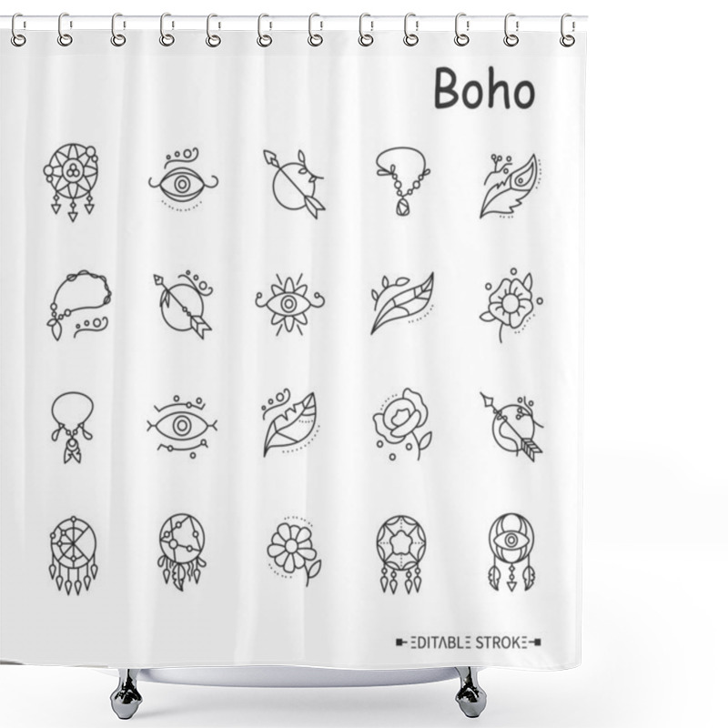 Personality  Boho Elements Line Icons Set. Editable  Shower Curtains