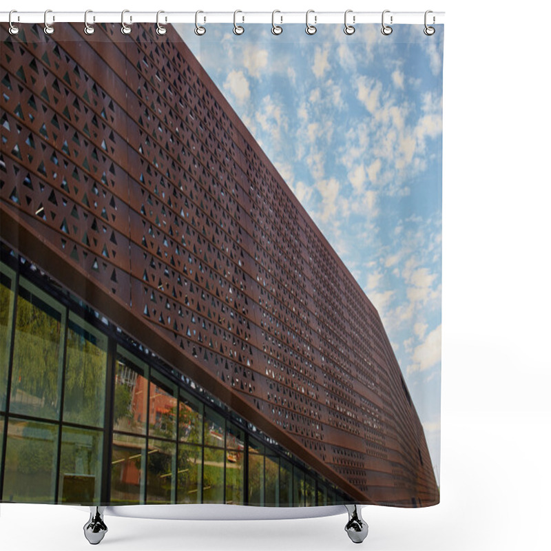 Personality  Modern Design Building With A Rusty Facade Shower Curtains