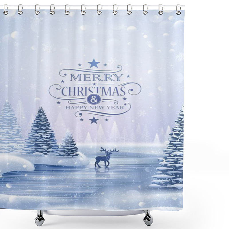 Personality  Christmas Card With Reindeer And Snowflakes Shower Curtains