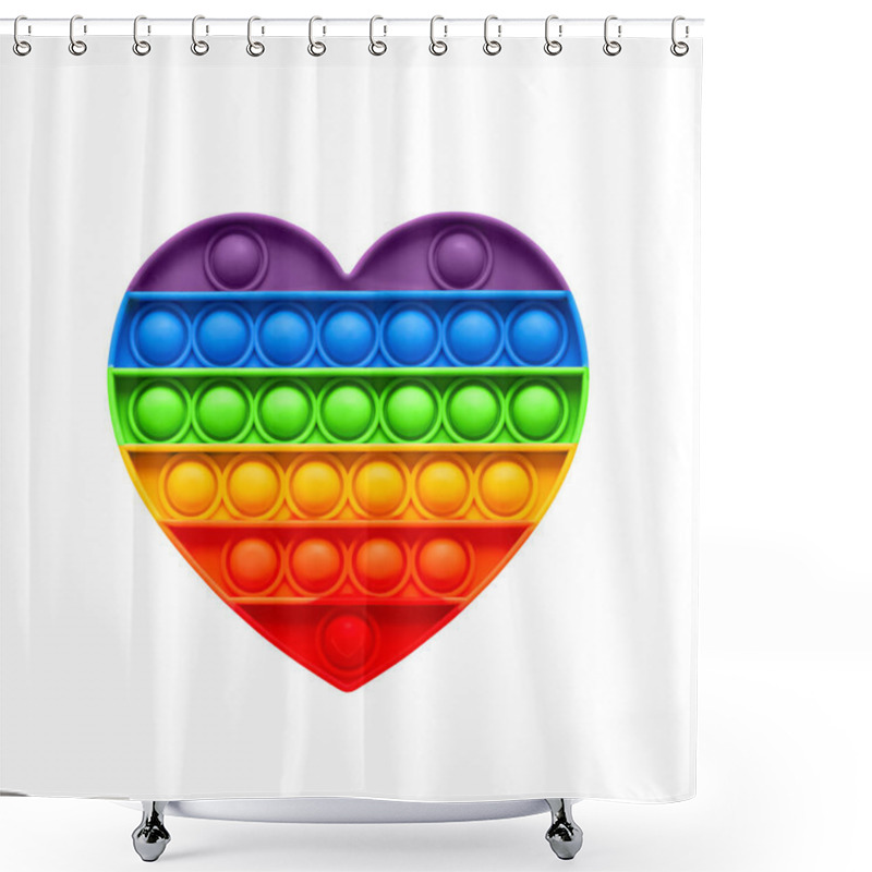 Personality  Colorful Trendy Pop It Heart Shape Fidgets Toy Isolated Over White Background With Clipping Path. Shower Curtains