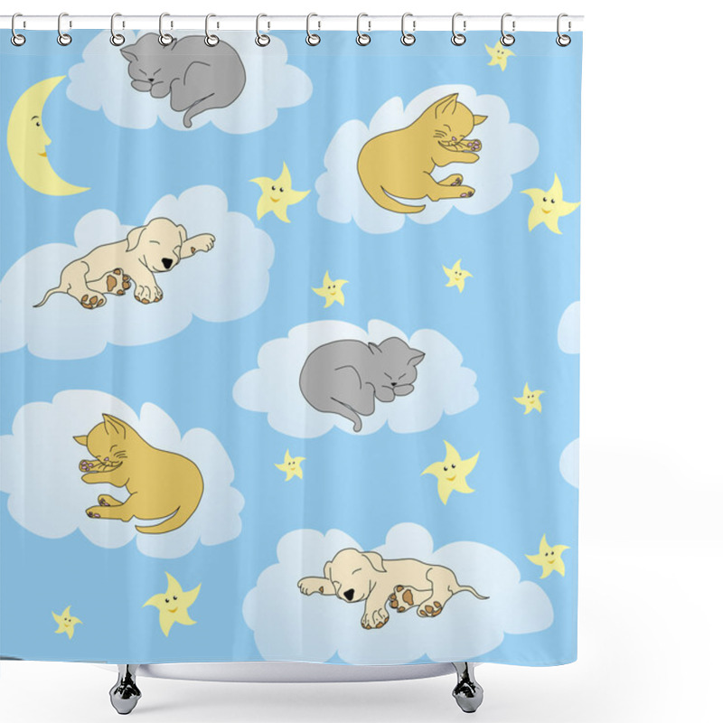 Personality  Background With Sleepy Animals And Blue Night Sky Shower Curtains