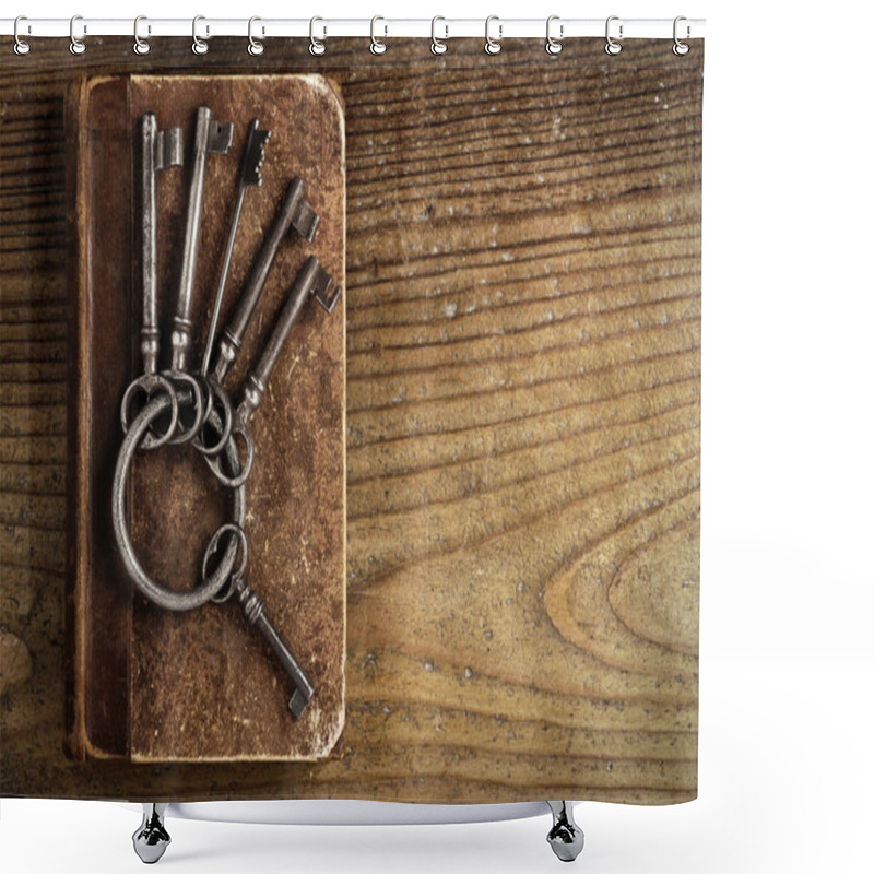 Personality  Old Keys On A Old Book, Antique Wood Background Shower Curtains