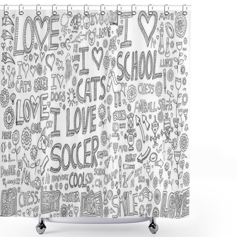 Personality  Mega Doodle Vector Illustration Design Set Shower Curtains