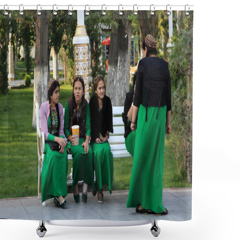 Personality  Ashgabad, Turkmenistan - October 10, 2014. Young Girls In Nation Shower Curtains