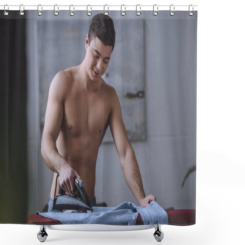 Personality  Sexy Shirtless Man Ironing Shirt On Ironing Board Shower Curtains