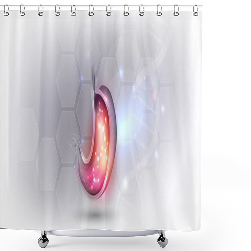 Personality  Human Stomach Anatomy Cross Section, Molecules Inside The Stomach, Beautiful Glowing Background Shower Curtains