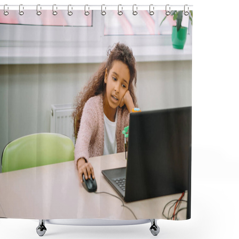 Personality  Bored African American Schoolgirl Working With Computer At School Shower Curtains