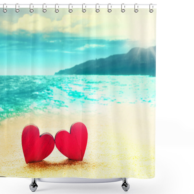 Personality  Two Hearts On The Beach Shower Curtains