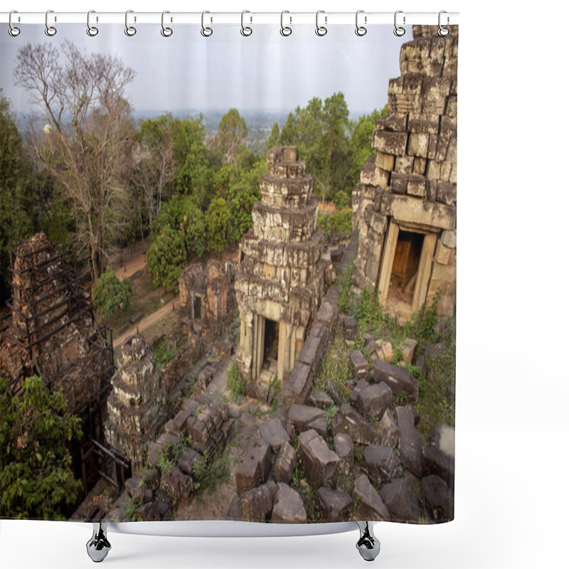 Personality  Ancient Khmer Temple View In Angkor Wat, Cambodia. Sunrise In Phnom Bakheng. Morning Dew In Phnom Bakheng Temple. Viewpoint Hill In Angkor Wat. Khmer Architecture Legacy. Asia Travel And Sightseeing Shower Curtains