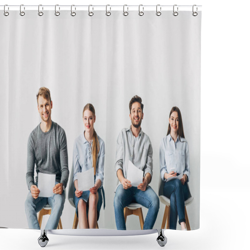 Personality  Smiling Candidates With Resume Looking At Camera In Office  Shower Curtains