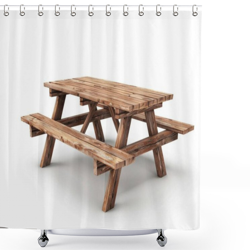 Personality  Rustic Wooden Picnic Table With Two Benches, Perfect For Outdoor Gatherings. Shower Curtains